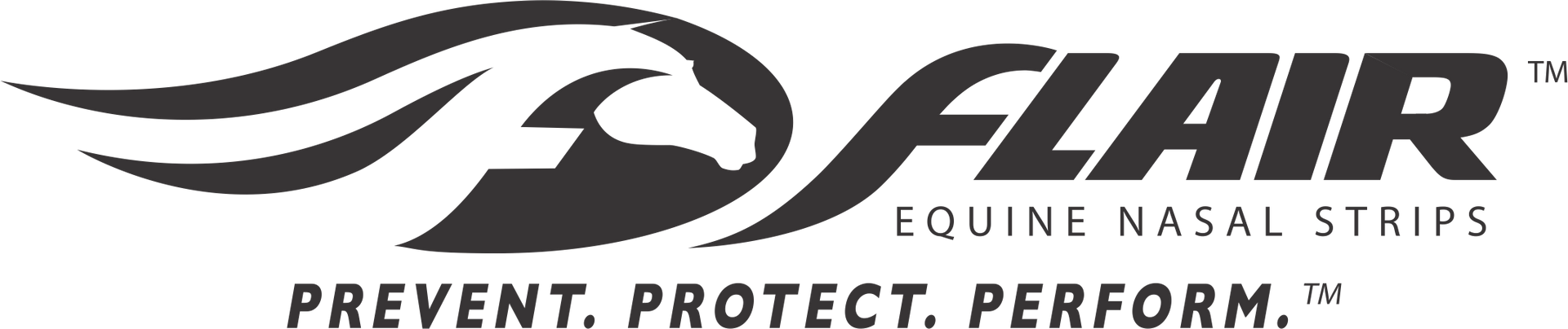 A black and white logo for flair equine nasal strips