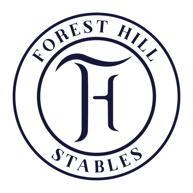 A logo for forest hill stables with a letter h in a circle