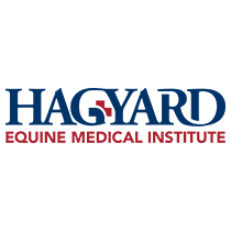 The logo for hagyard equine medical institute is blue and red.