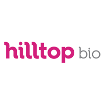 The hilltop bio logo is pink and gray on a white background.