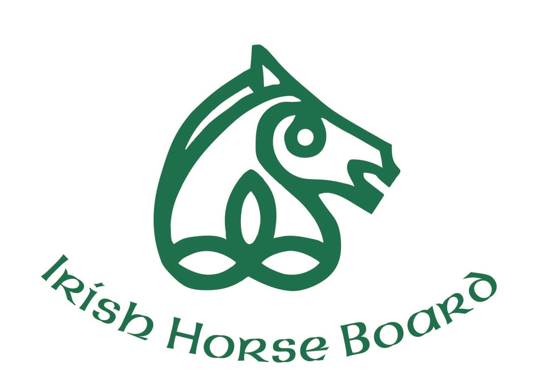 The logo for the irish horse board shows a horse 's head with leaves.
