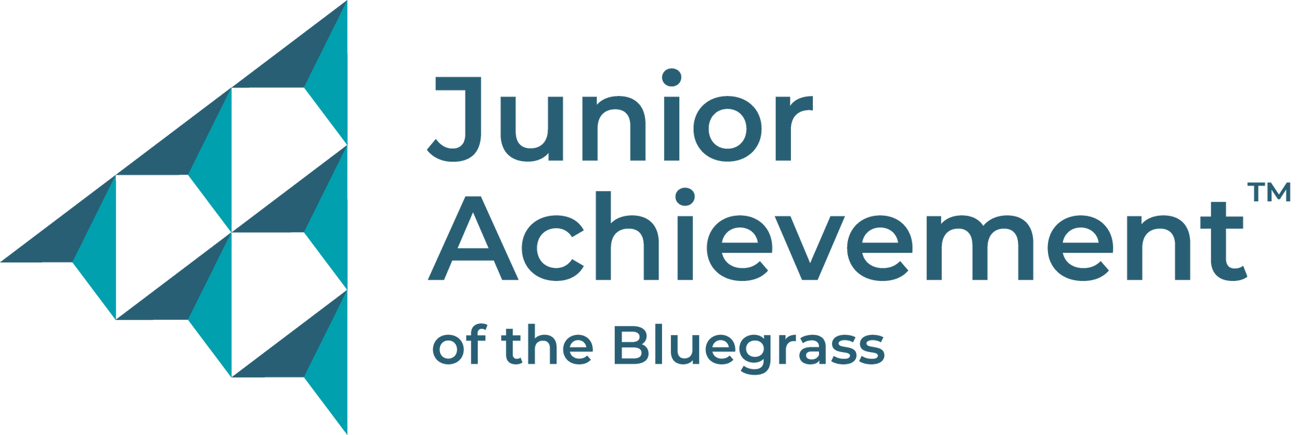 The junior achievement of the bluegrass logo is blue and white.
