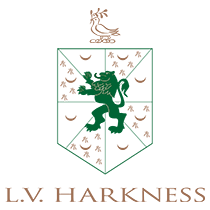 The logo for lv. harkness has a lion on it
