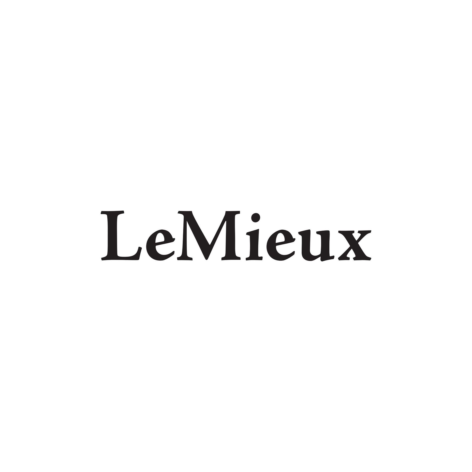 A black and white logo for le mieux on a white background.