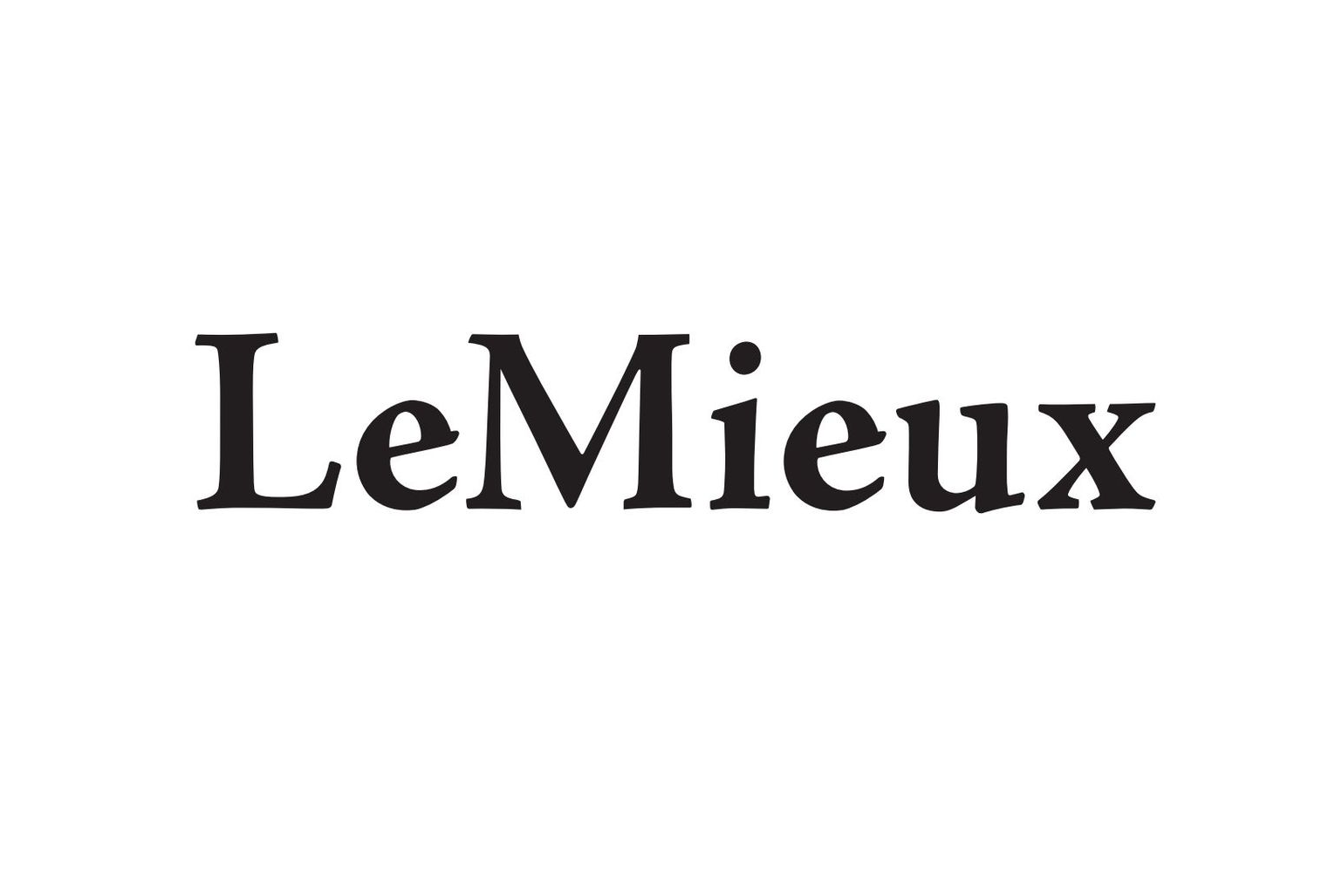 A black and white logo for le mieux on a white background.