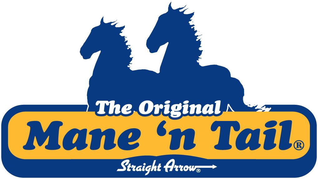 A blue and yellow logo for mane 'n tail