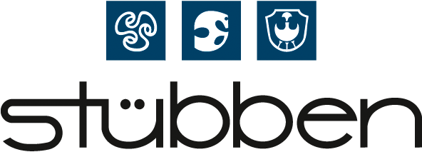 A logo for stubben with three icons on it