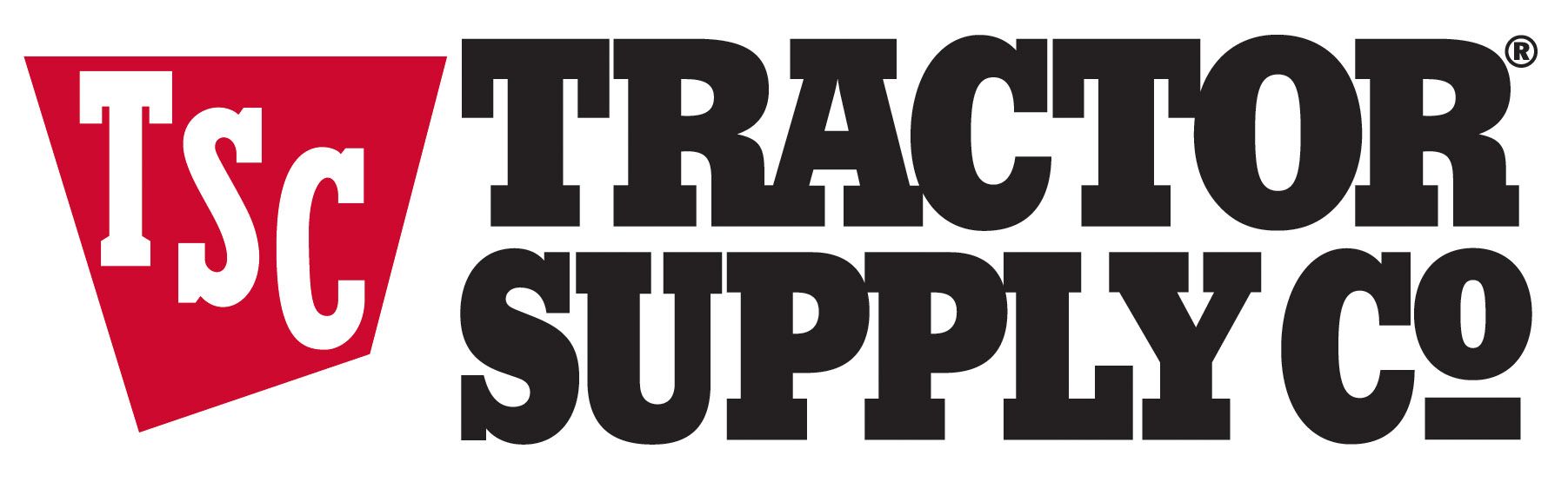 The logo for tsc tractor supply co. is red and black.