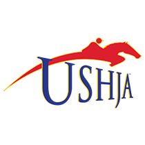 A logo for usha with a person riding a horse