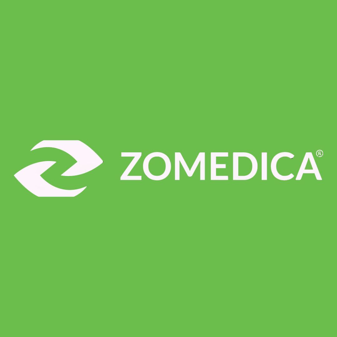 The zomedica logo is on a green background.