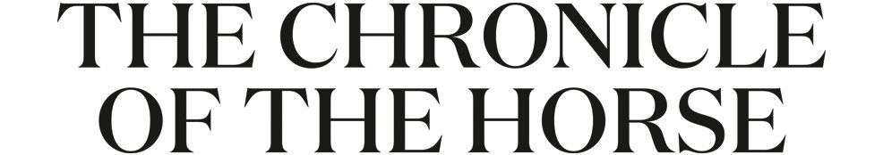 A black and white logo for the chronicle of the horse