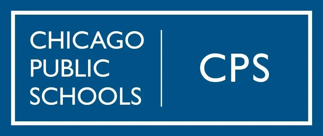 The logo for chicago public schools is blue and white.