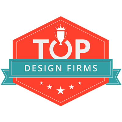 A logo for top design firms with a trophy and stars