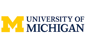 The university of michigan logo is yellow and blue.