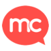 A red speech bubble with the word mc written inside of it.