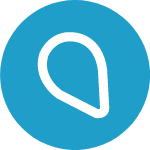 A white circle in a blue circle on a white background.