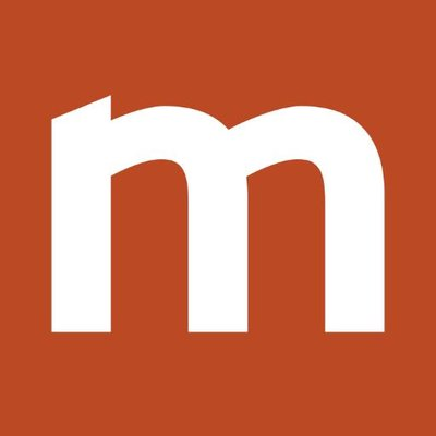 A white letter m on a red background