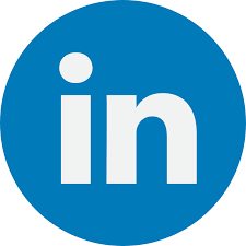 The linkedin logo is in a blue circle on a white background.