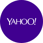 The yahoo logo is in a purple circle on a white background.