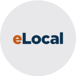 The elocal logo is in a circle on a white background.