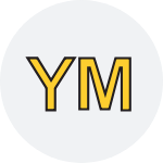 The word ym is in a yellow circle on a white background.