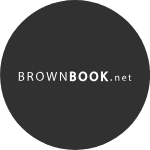 The logo for brownbook.net is a black circle with white text on it.