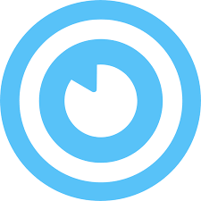 A blue and white circle with a swirl in the middle.