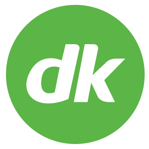 The dk logo is in a green circle on a white background.
