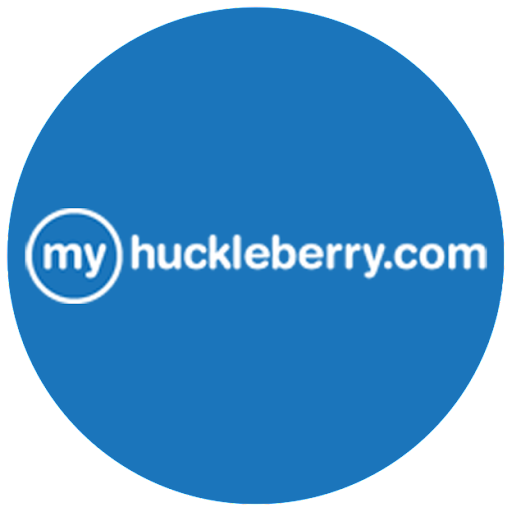 A blue circle with the words my huckleberry.com on it