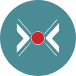 A blue circle with two arrows pointing in opposite directions and a red circle in the middle.