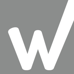 The letter w is white on a gray background.