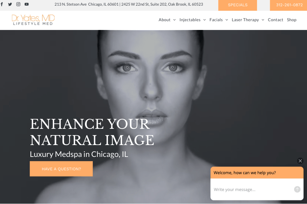A woman 's face is on a website that says `` enhance your natural image ''.