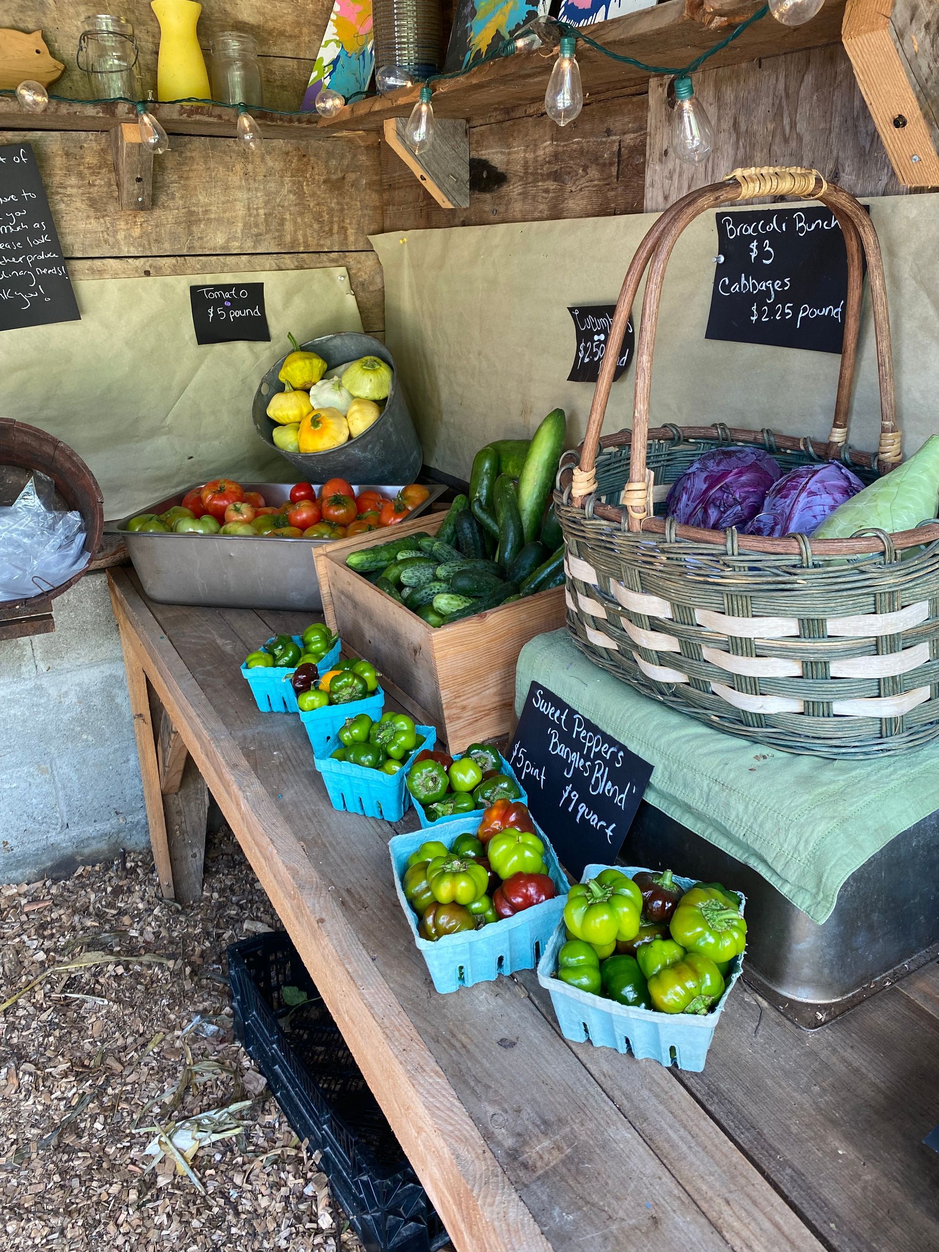 The Hoolie Flats Farmstand in East Calais, Vermont,  full of certified organic produce