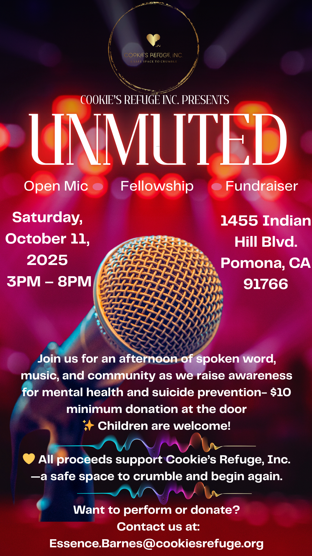 Flyer for an open mic fundraiser event called 