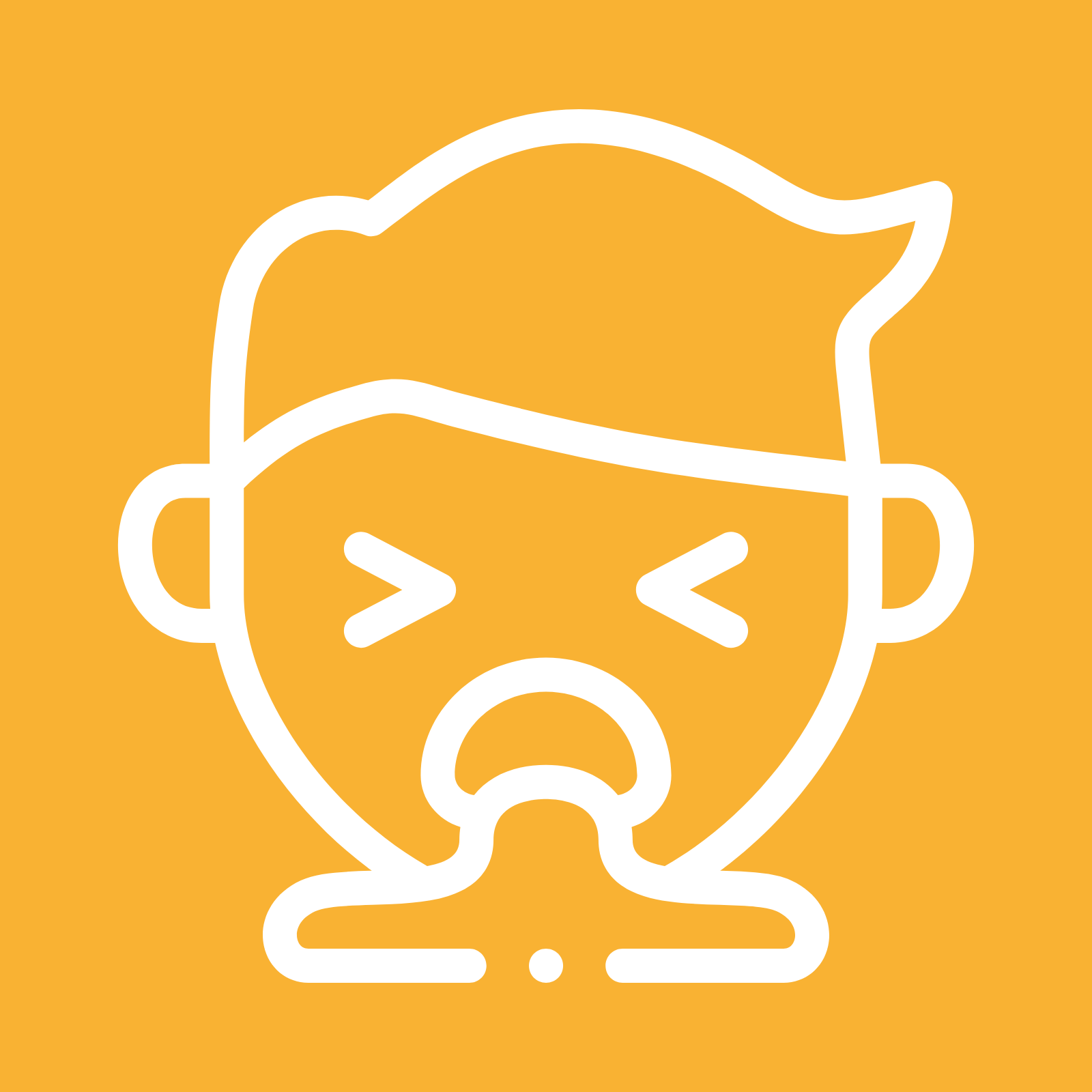 Een lijntekening van een man met een verdrietig gezicht op een gele achtergrond.