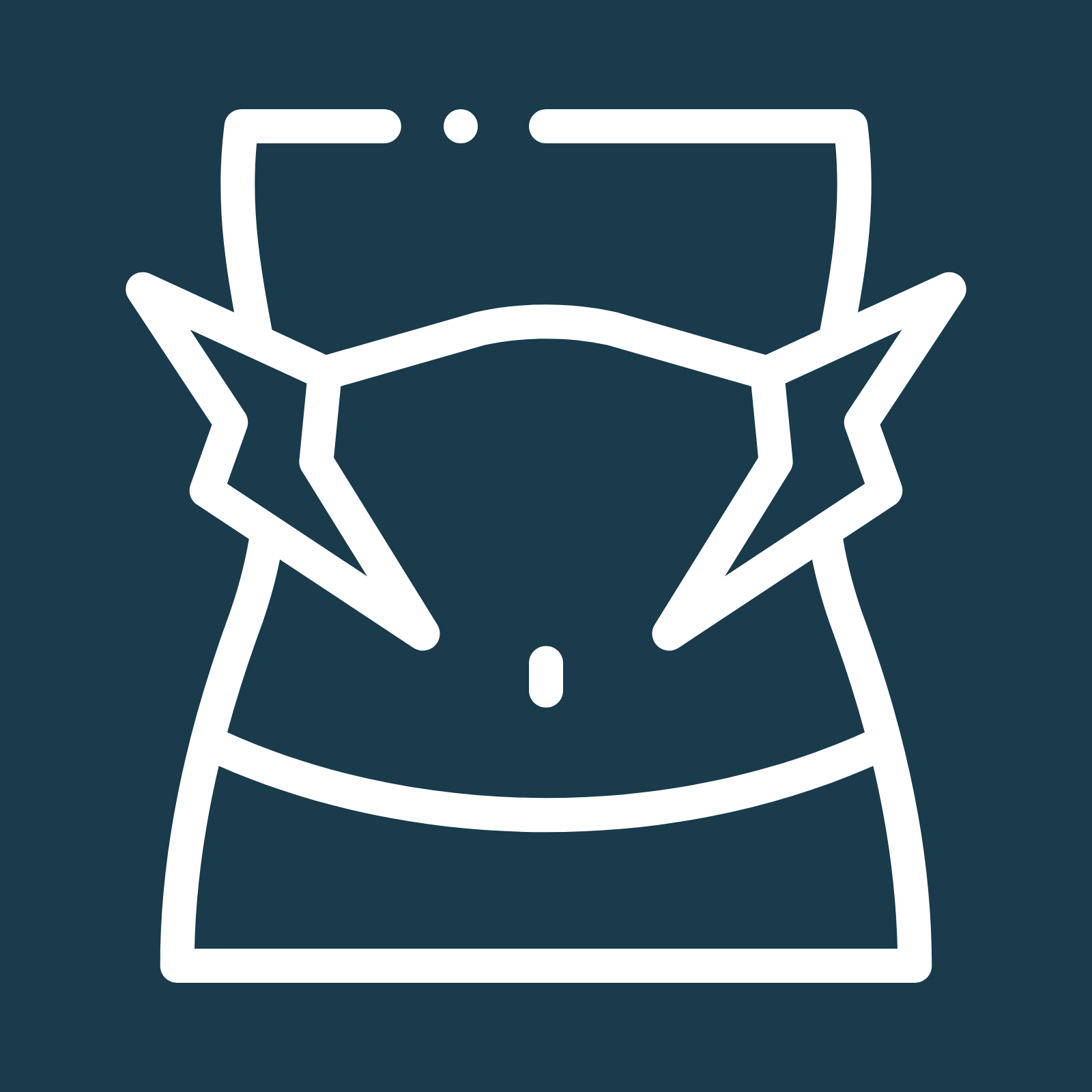 Een wit lijn-icoon van de buik van een vrouw met een blauwe achtergrond.