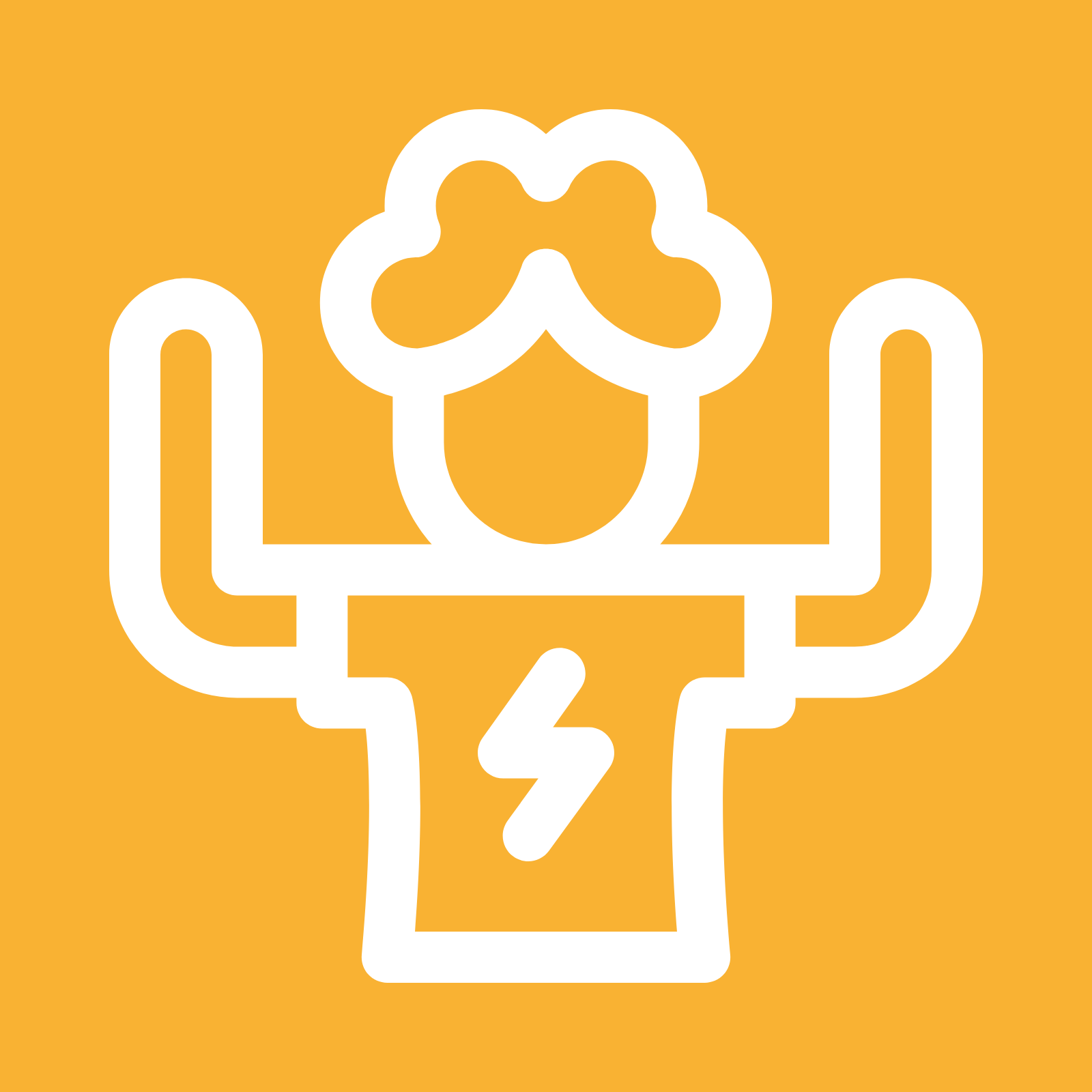 Een persoon die een koksmuts draagt en een t-shirt met een bliksemschicht erop.