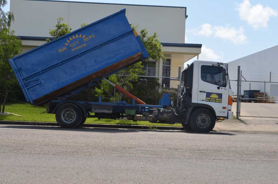 Tilted Skip Bin On Truck — Skip Services in Bohle, QLD