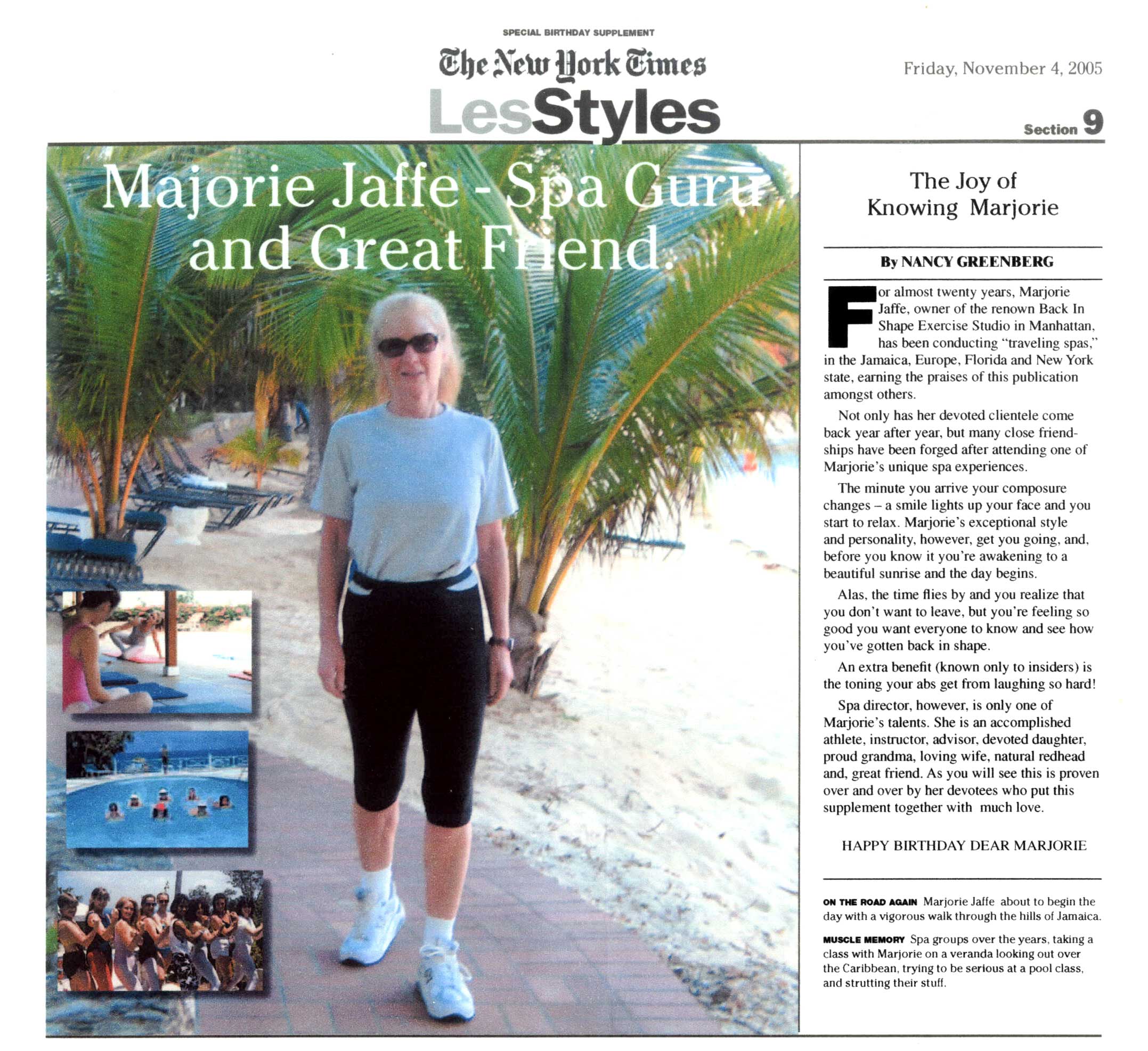 NYC Senior Personal Trainer Marjorie Jaffe in a NY Times Article
