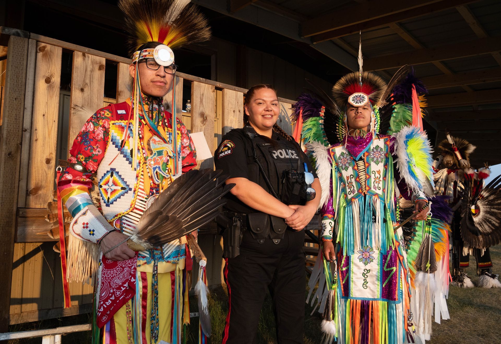MFNPS-Manitoba First Nations Police Service ceremonial indigenous dress and officer