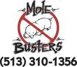 Mole Busters logo with crossed-out moles and phone number (513) 310-1356