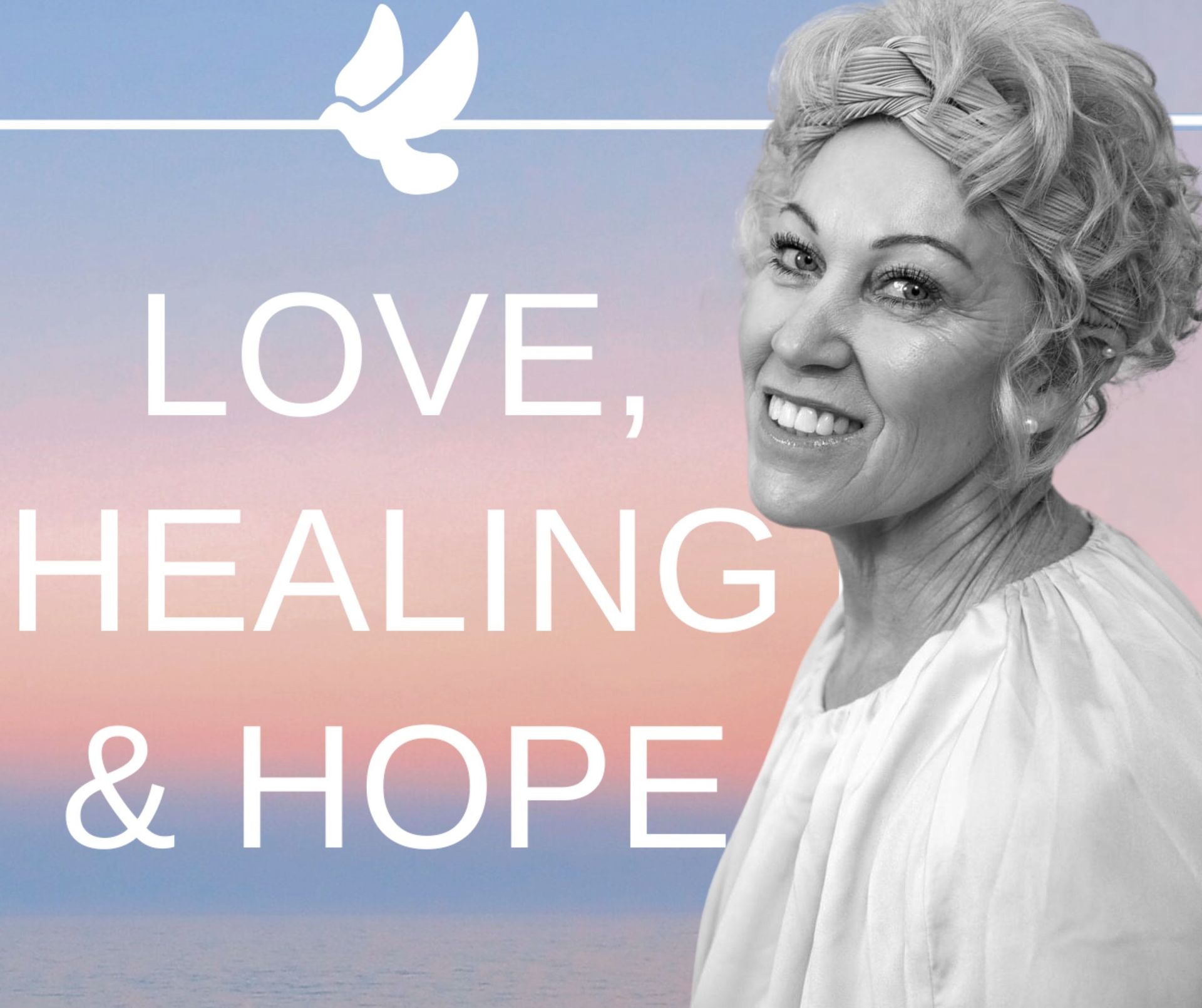 Woman smiles next to text 