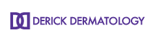 The logo for derrick dermatology is purple and blue.