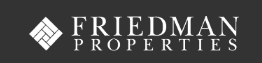 The logo for friedman properties is black and white