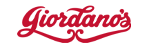 The logo for giordano 's restaurant is red and white.