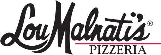 The logo for lou malnati 's pizzeria is black and red.