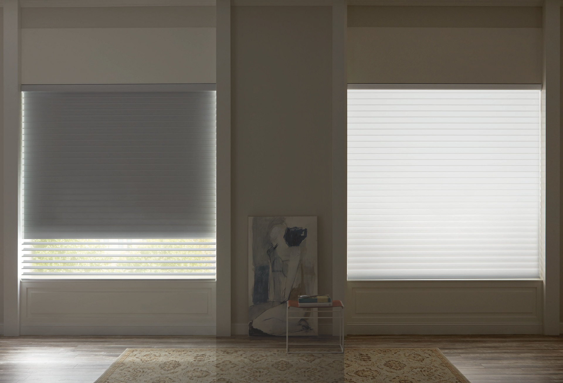 Hunter Douglas PowerView® Automation on different shade opacities near Benicia, CA.