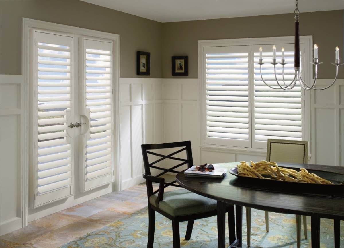 Hunter Douglas Palm Beach™ Polysatin™ Vinyl Shutters for French doors near Benicia, California (CA)