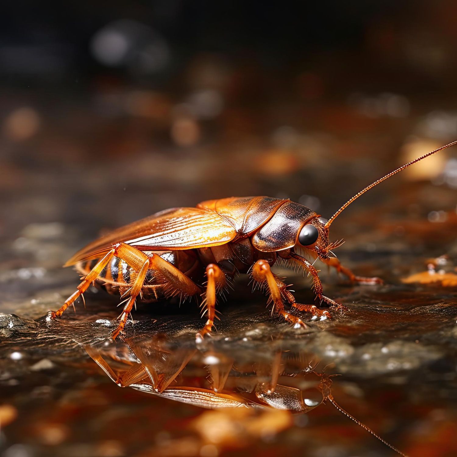 Cockroach in a puddle of water