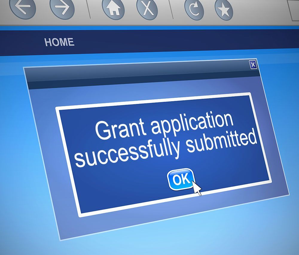 A computer screen that says grant application successfully submitted